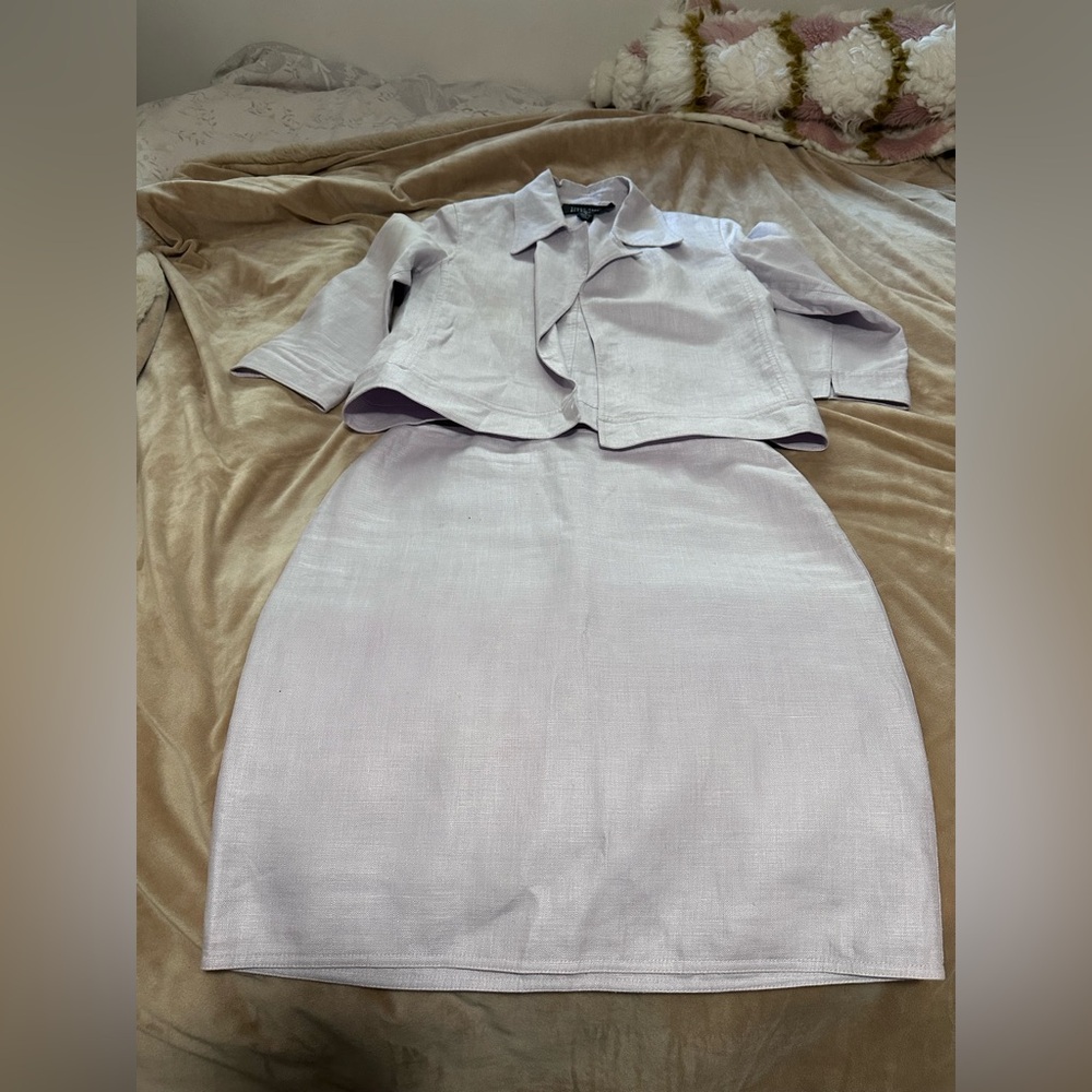 Linda Allard Ellen Tracy Soft Gray Lavender Linen vintage skirt and Jacket 6P